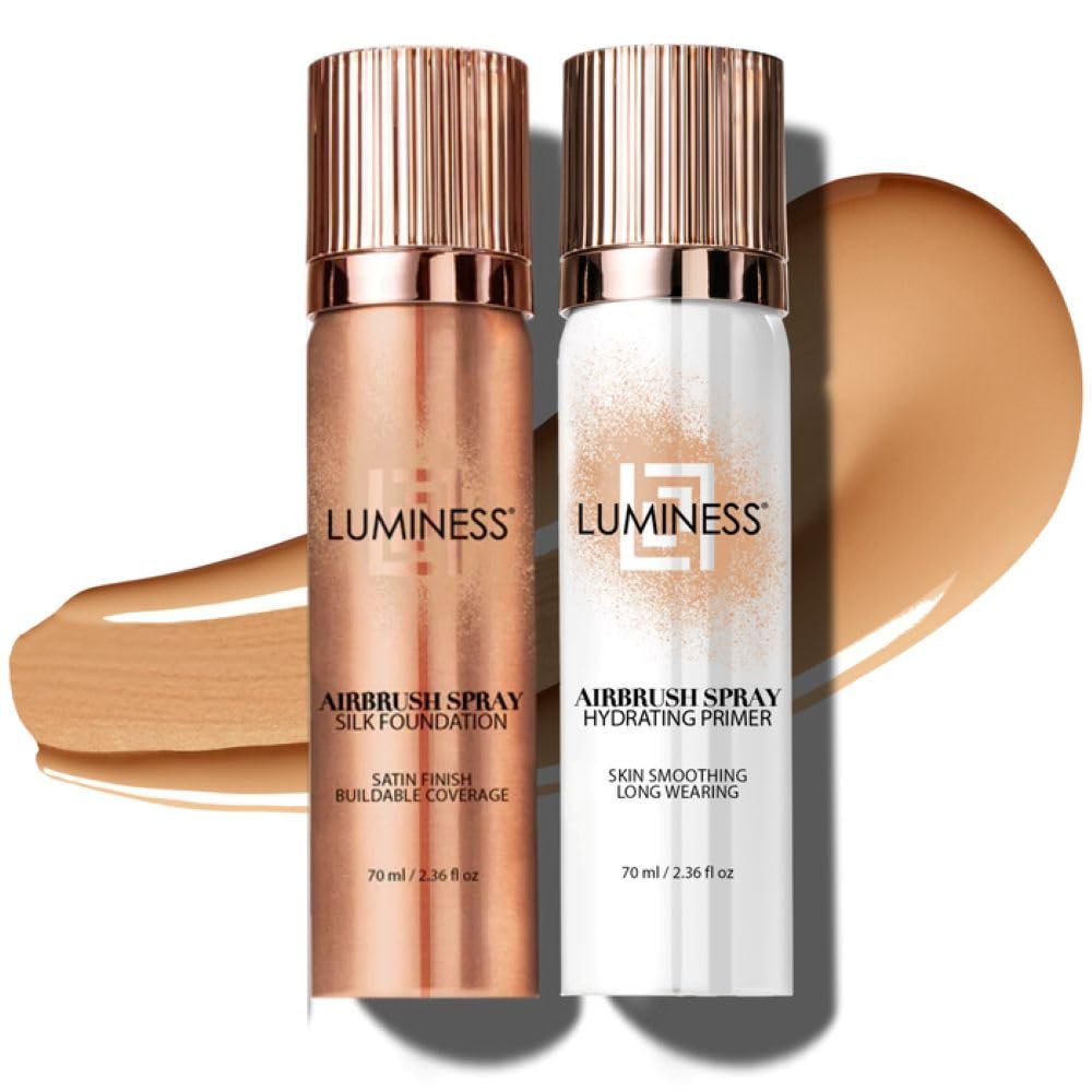 LUMINESS Silk Airbrush Foundation bottle close-up showing buildable coverage