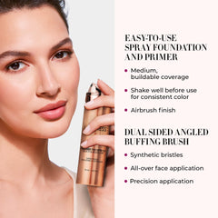 LUMINESS Silk Airbrush Foundation close-up reveals buildable coverage and a luminous finish.