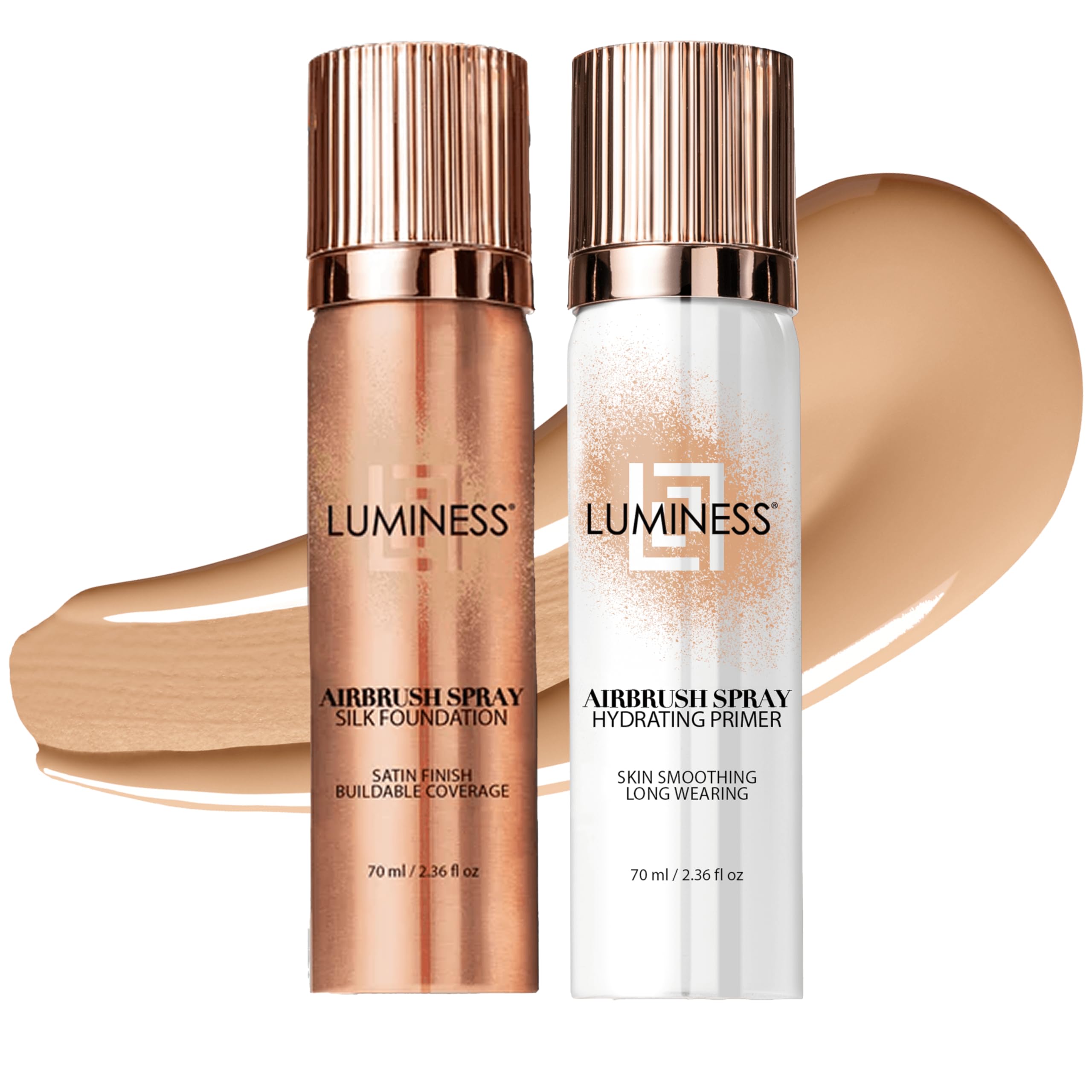 LUMINESS Hydrating Primer bottle preps skin for a smooth, long-wearing base.