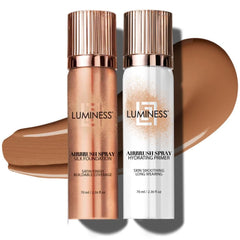 LUMINESS Silk Airbrush Spray bottle in Tan shade provides a smooth, even base.