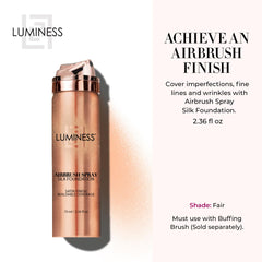 Close-up of mist on skin from LUMINESS Silk Airbrush for light, buildable coverage