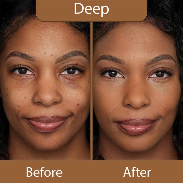 LUMINESS Silk Foundation Deep shade being dispensed for flawless coverage.