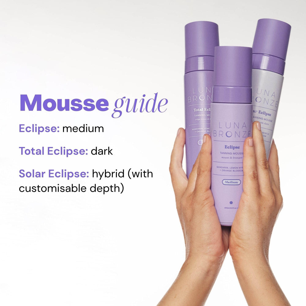 Luna Bronze Eclipse Self Tan Mousse ingredients list features organic aloe and natural oils