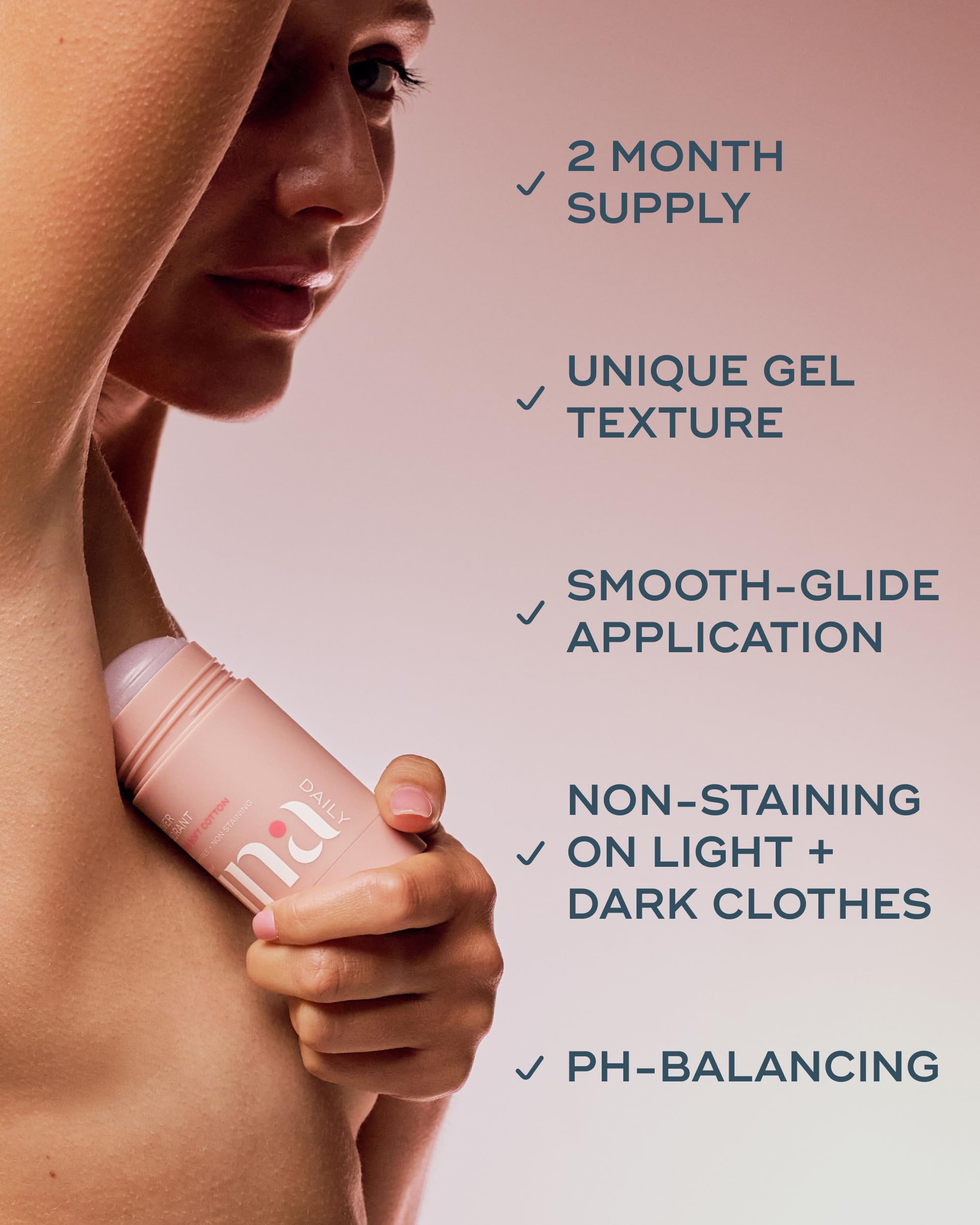 Luna Daily All-Over Deodorant Stick texture close-up highlights even coverage.