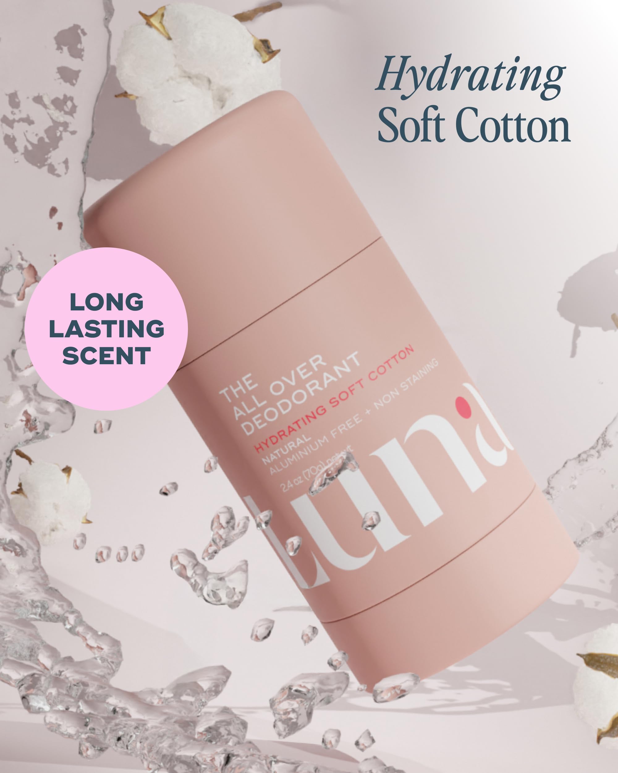 Luna Daily Deo-Plex and SymDeo close-up signal skin support and gentle protection.