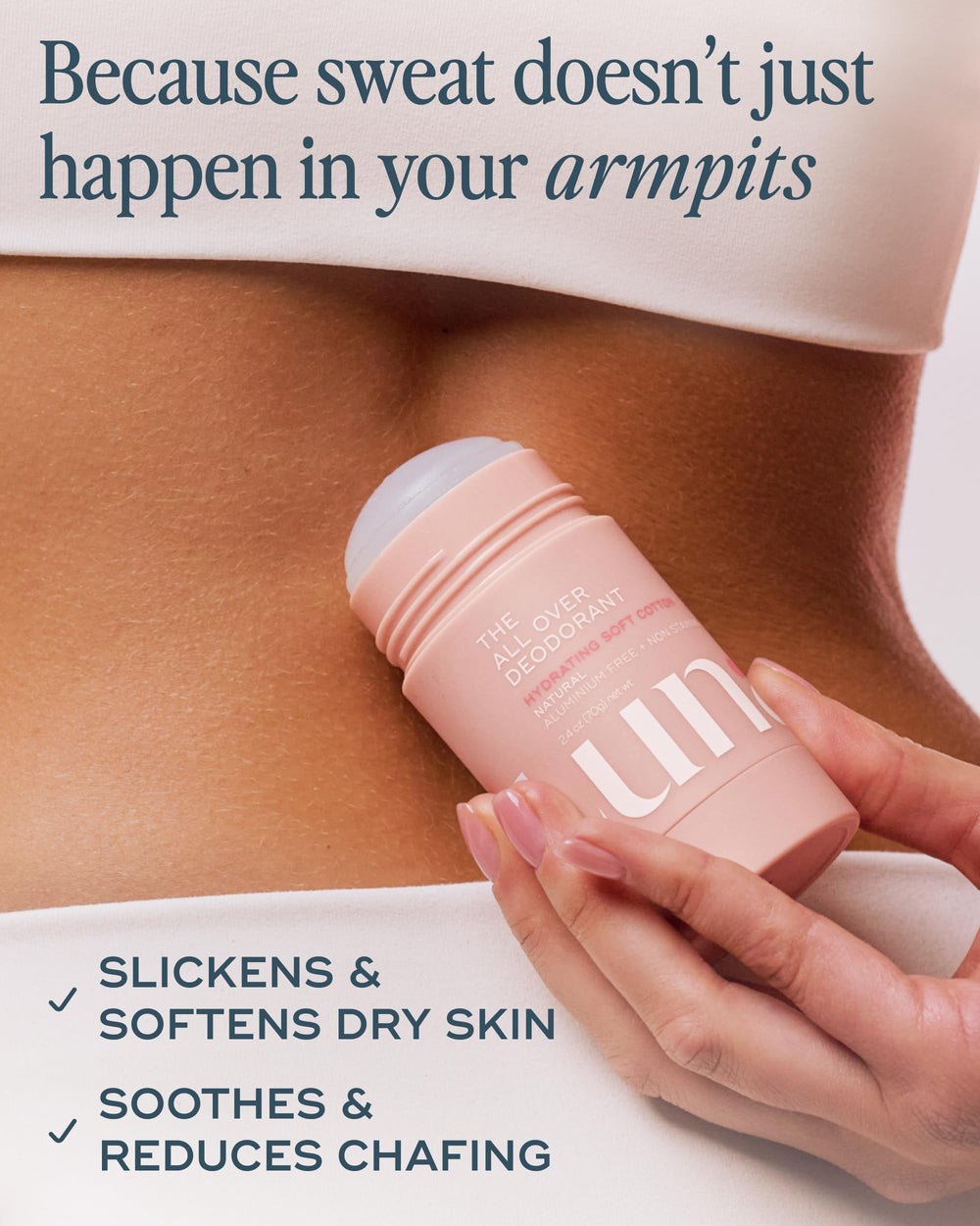 Luna Daily Hyaluronic acid and prebiotics close-up communicates hydration and microbiome support.