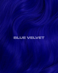 Lunar Tides Blue Velvet swatches on hair show the cool blue shade