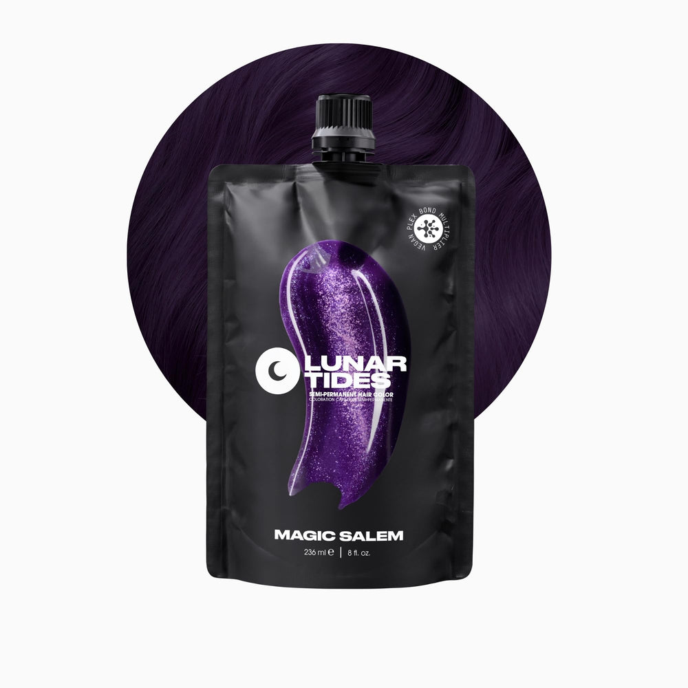 Lunar Tides Magic Salem violet bottle label with shimmer for bold color