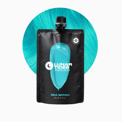 Lunar Tides Sea Witch 8oz bottle close-up showing vibrant pastel turquoise color.