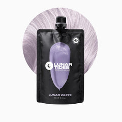 Lunar Tides semi-permanent color Lunar White bottle with violet undertones for cool gray coverage.