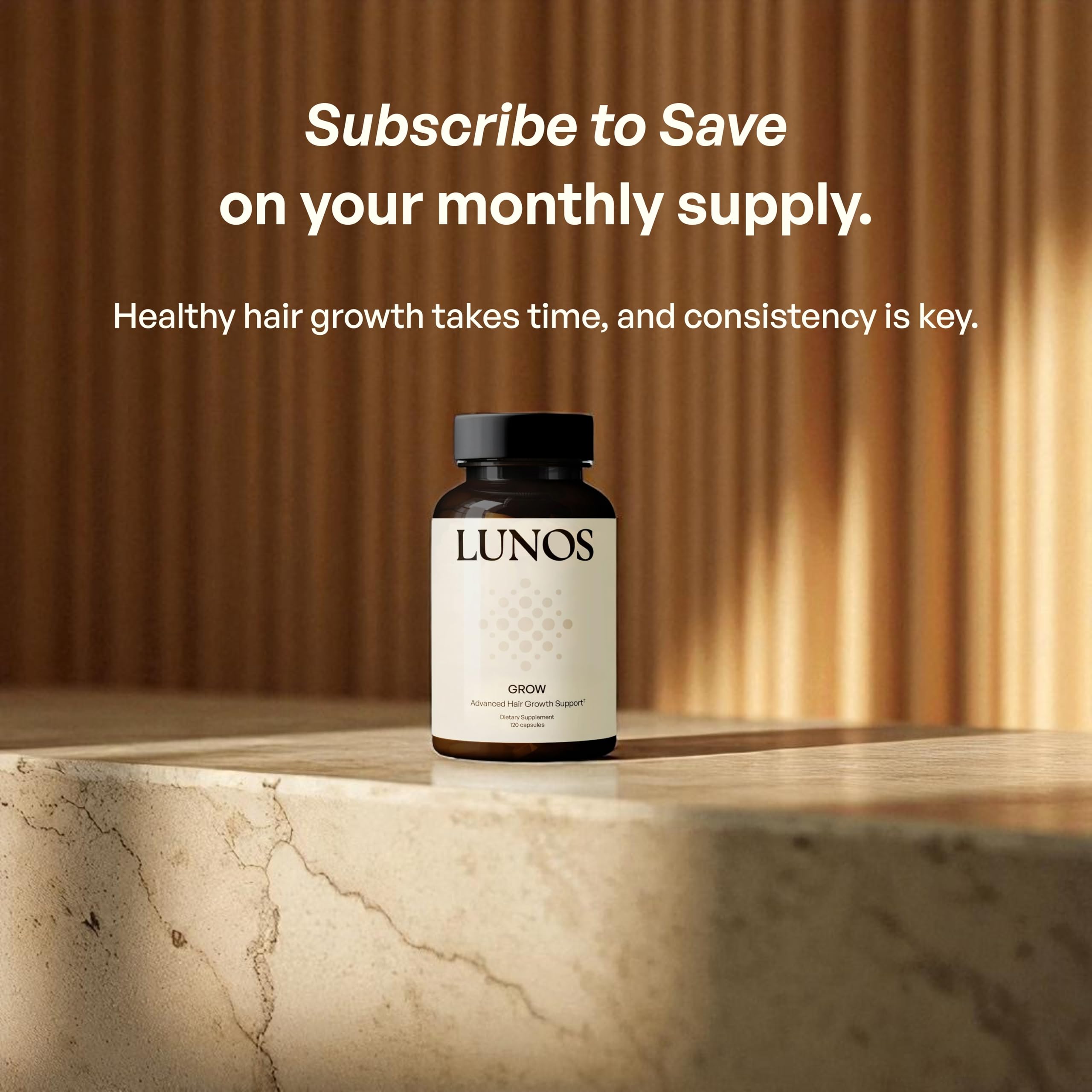 Lunos Grow Hair Growth Vitamins being poured to illustrate daily routine