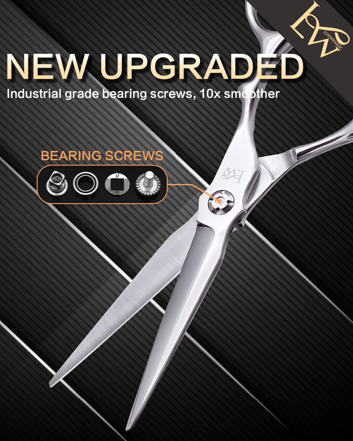 Ergonomic Lunwenksc hair shears resting in hand for comfort