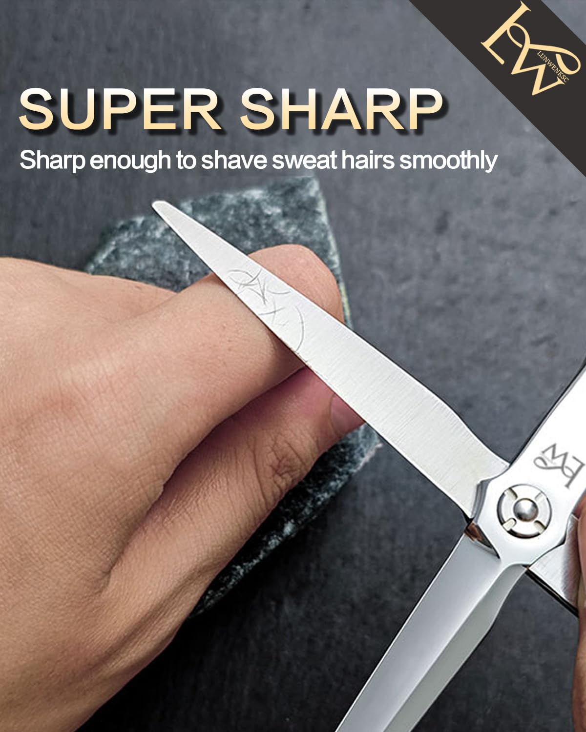 Lunwenksc shears showing Japan 440C steel composition for durability
