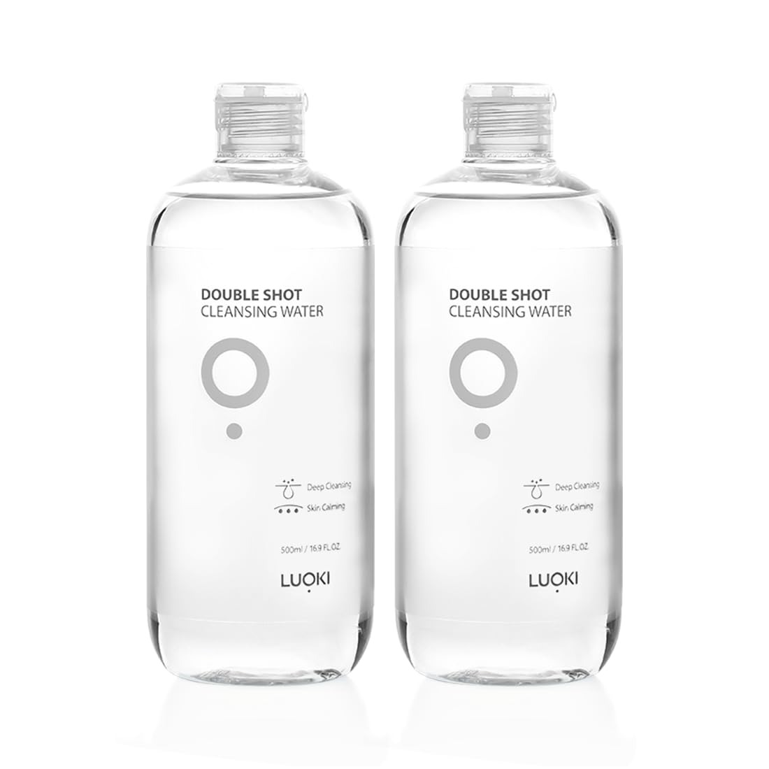 LUOKI Double Shot Cleansing Water bottle for gentle makeup removal and cleansing