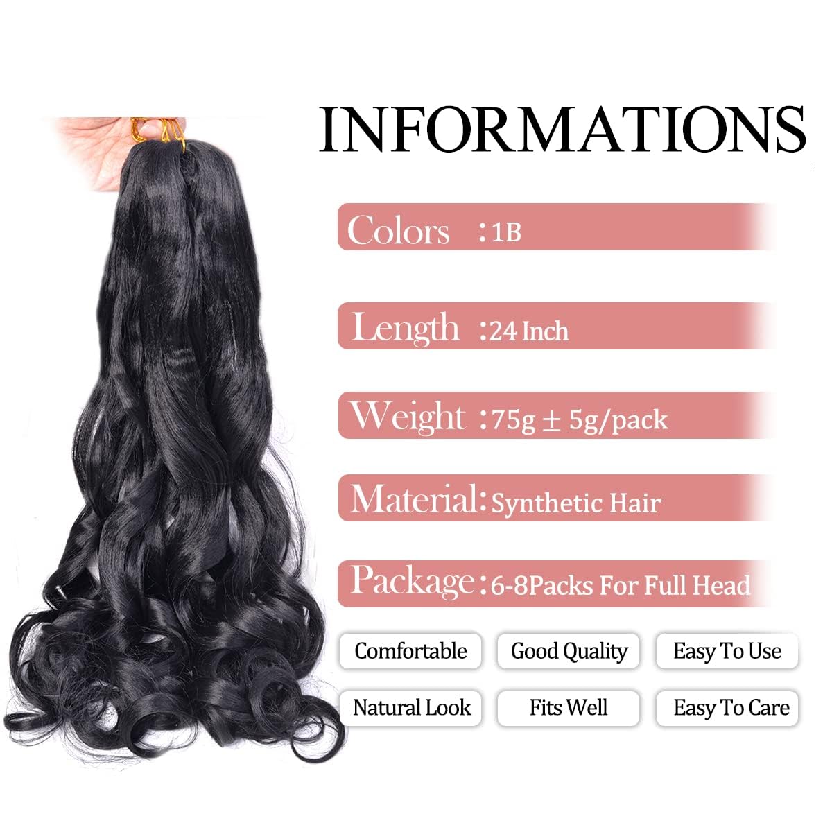 Luoyudu eight-pack braiding hair in 1B black with pack-shot