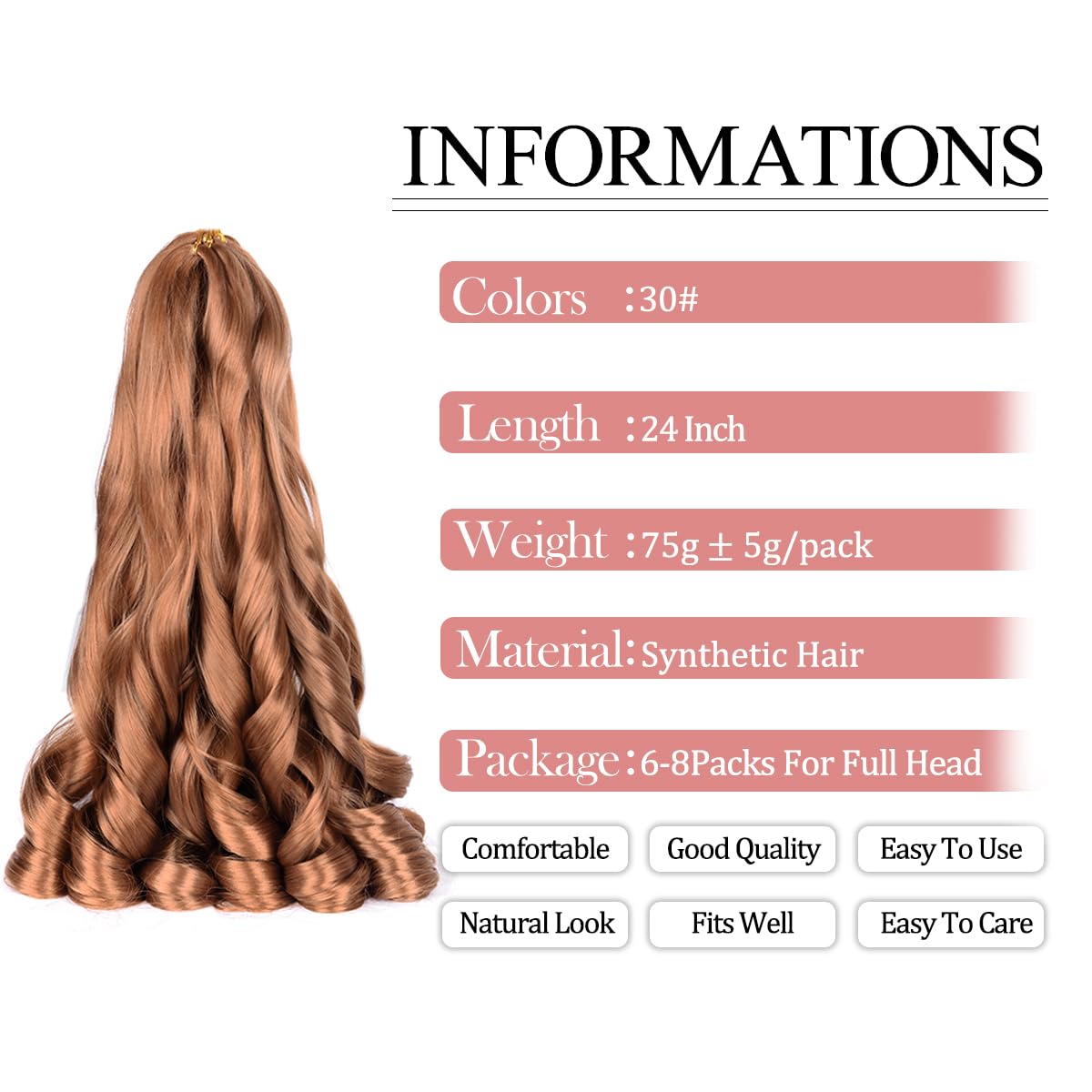 Luoyudu pre-stretched synthetic spiral curly 24inch for easy installation.