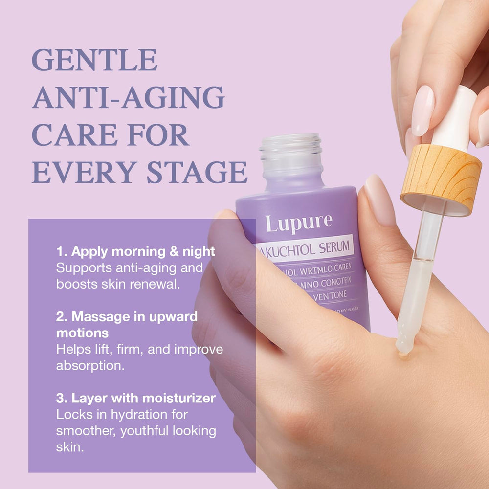 Lupure Bakuchiol Serum packaging detail emphasizing clean label