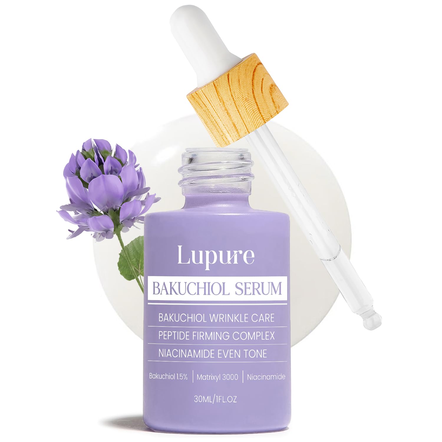 Lupure Bakuchiol Serum bottle with pump for easy daily anti-aging use