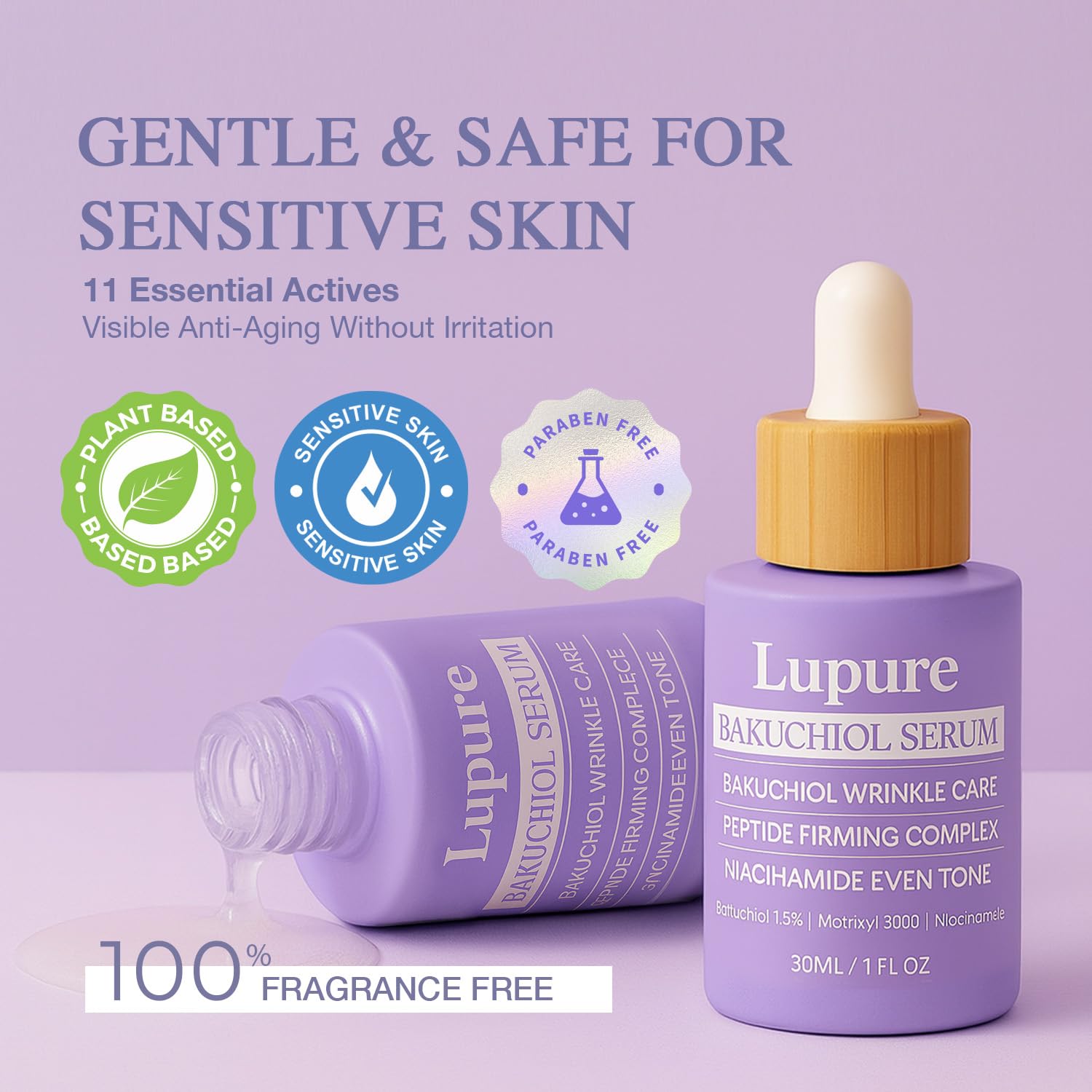 Lupure Bakuchiol Serum packaging with clean label supports responsible beauty