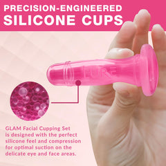 Lure Essentials GLAM face cup on skin demonstrating gentle suction for contouring benefits.