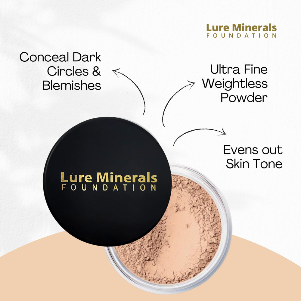 Finish glow on skin using Lure Minerals foundation.