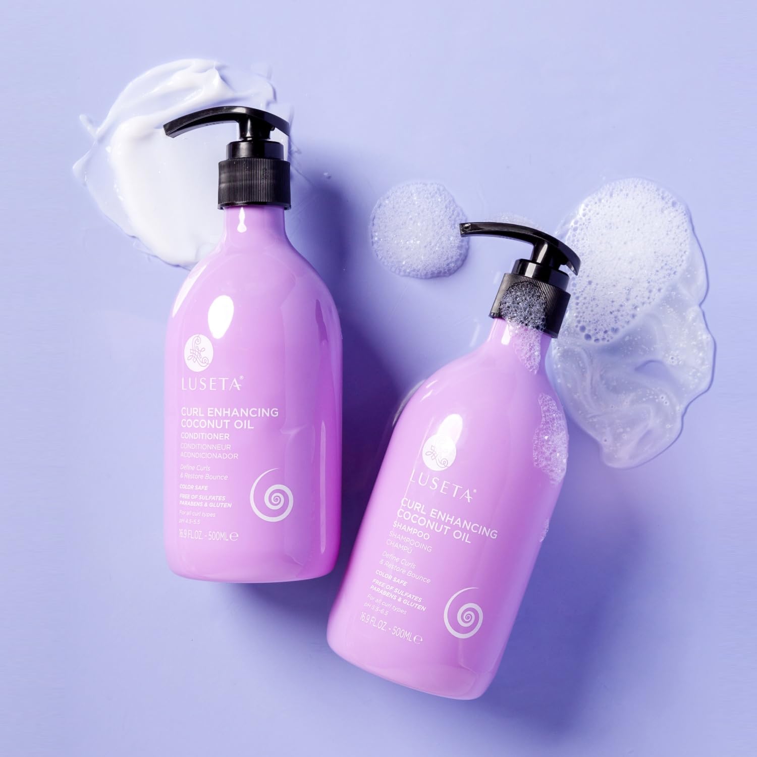 Luseta All Curl Types label shows a sulfate-free formula for gentle cleansing.