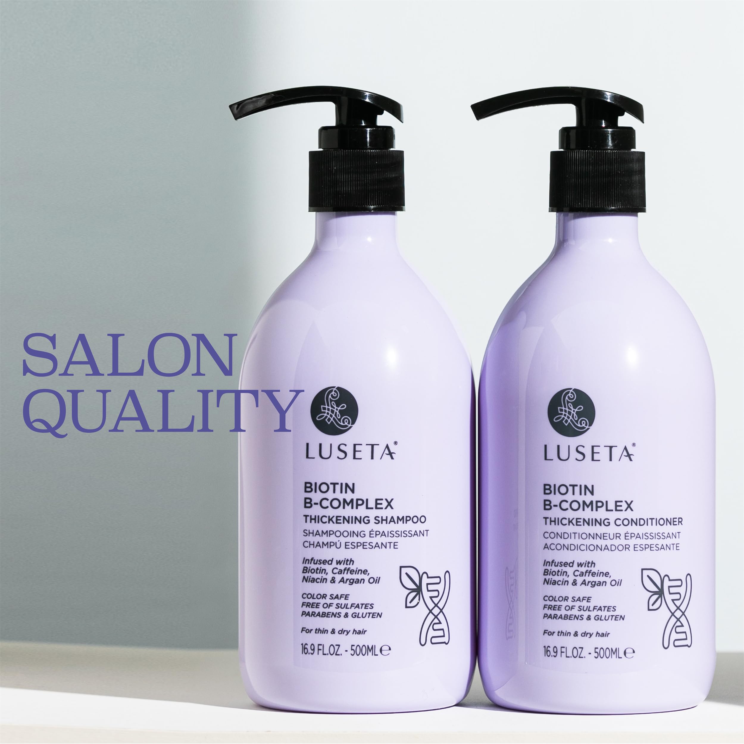 Luseta B-Complex Conditioner dispensing with smooth hair feel.
