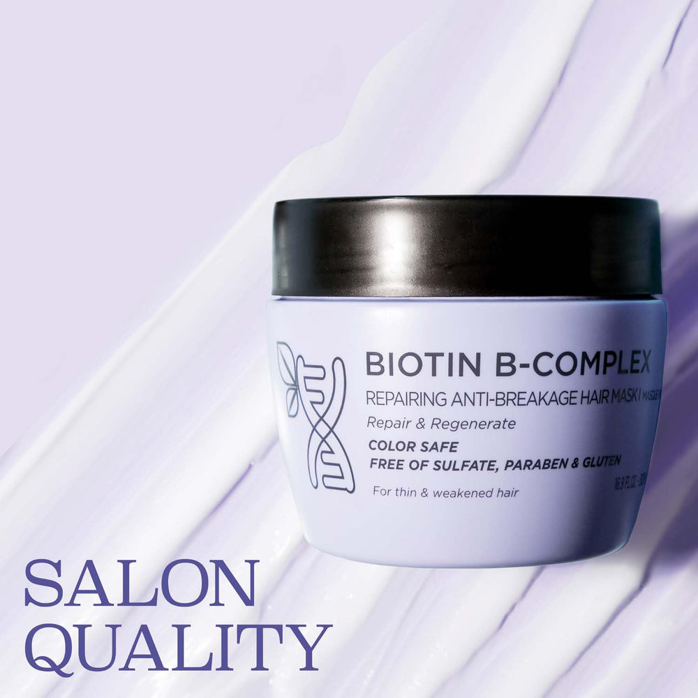 Luseta Biotin B-Complex Hair Mask being applied to damp hair for nourishment.