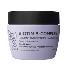 Luseta Biotin B-Complex Hair Mask jar showing rich conditioning for stronger, fuller hair.