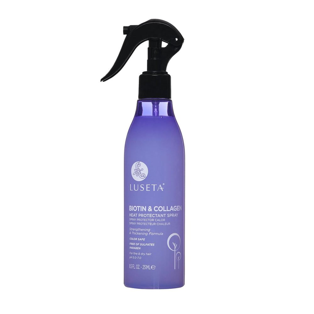 Luseta Biotin & Collagen Heat Protection Spray bottle shields hair during heat styling