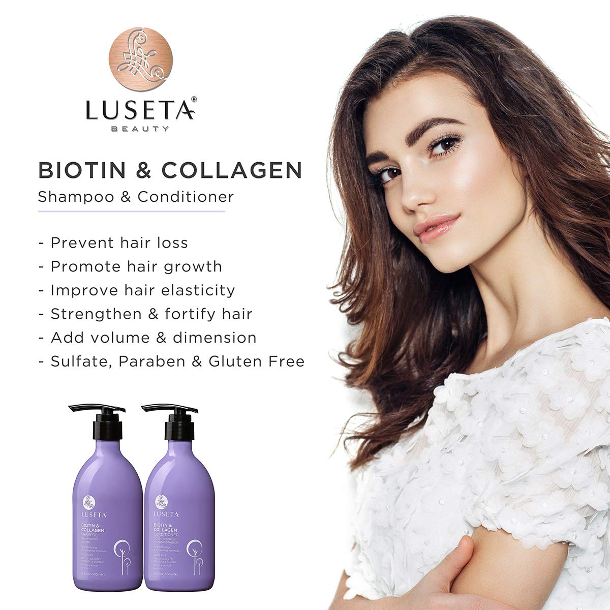 Luseta shampoo being poured to cleanse and nourish dry, damaged hair