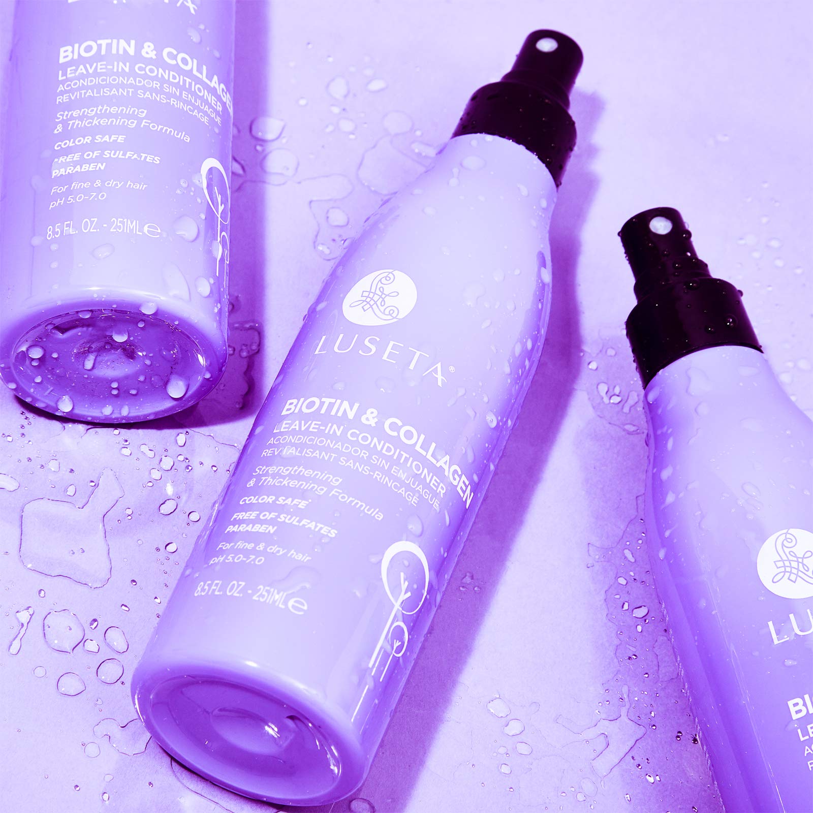 Luseta Biotin Leave-In Conditioner frizz-control closeup shows smoother strands.