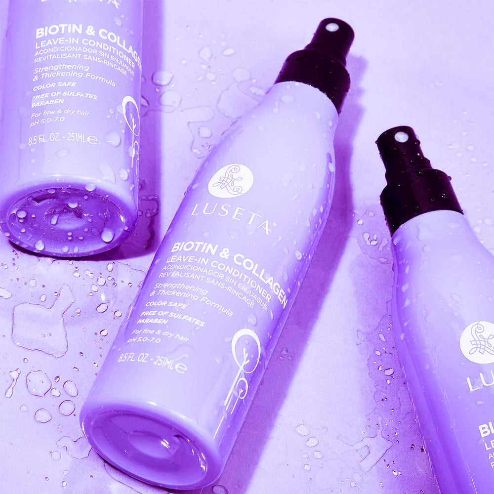 Luseta Biotin Leave-In Conditioner frizz-control closeup shows smoother strands.