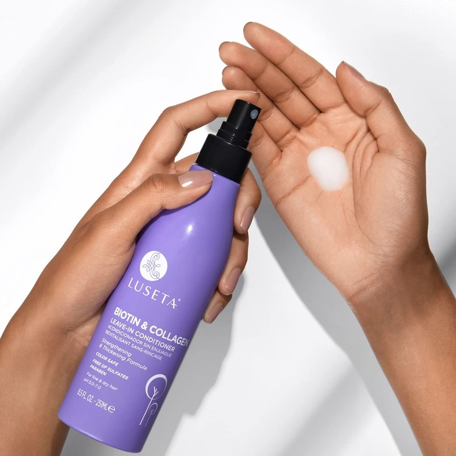 Luseta Biotin Leave-In Conditioner ingredients highlight biotin and collagen benefits.