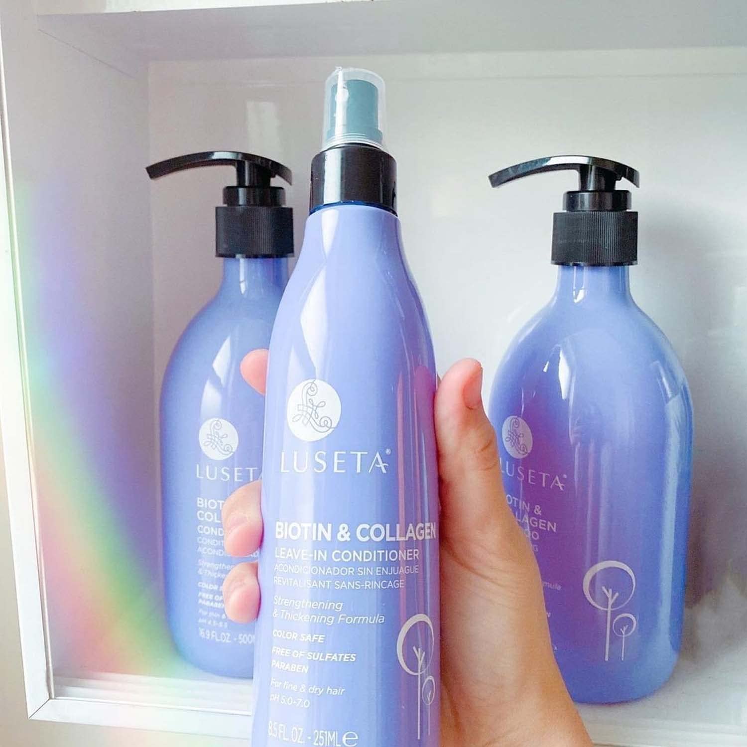 Luseta Biotin Leave-In Conditioner dry-hair scenario before and after use.