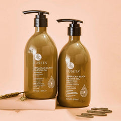 Luseta Castor Oil Shampoo bottle with rich foam