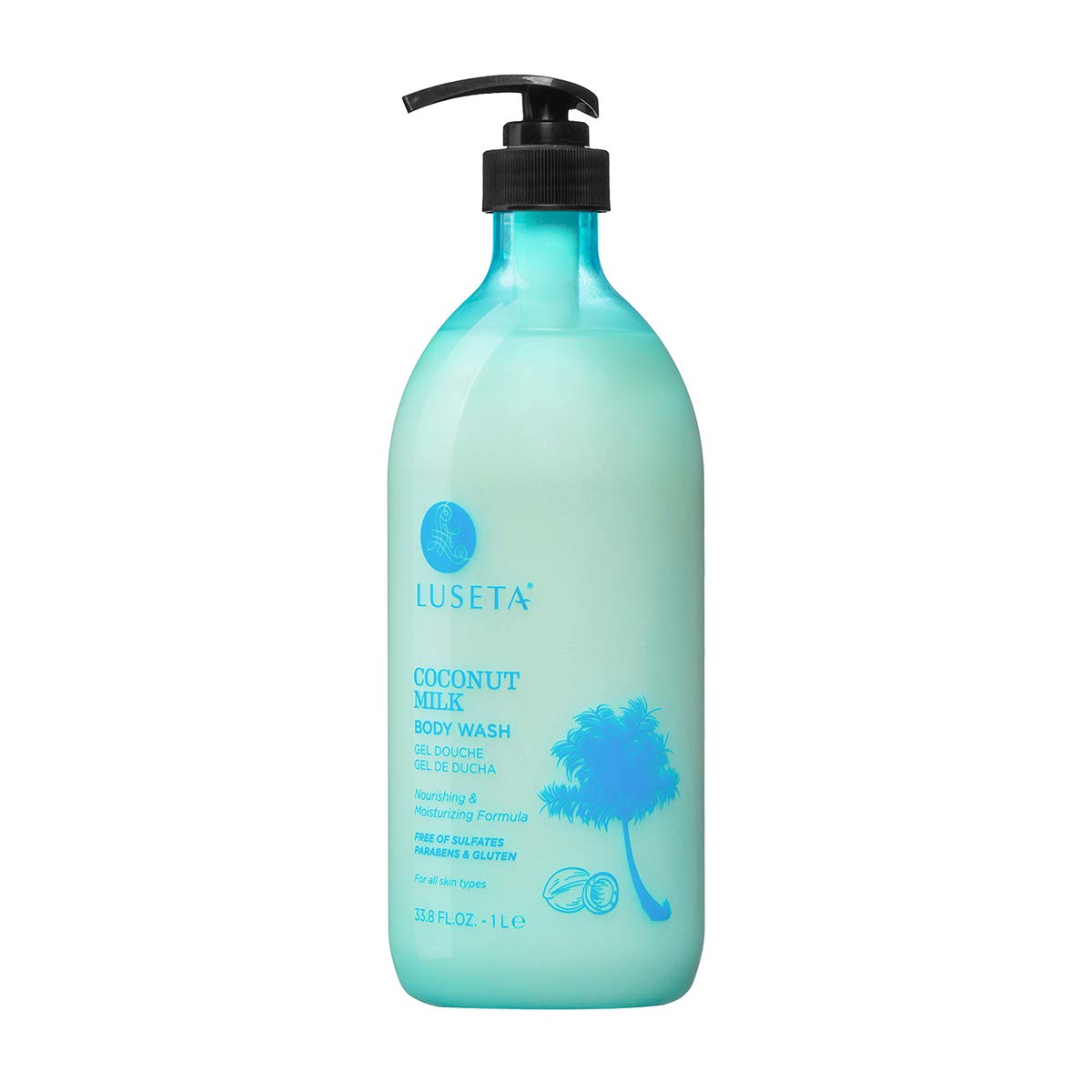 Luseta Coconut Milk Body Wash bottle showing gentle cleansing and hydration
