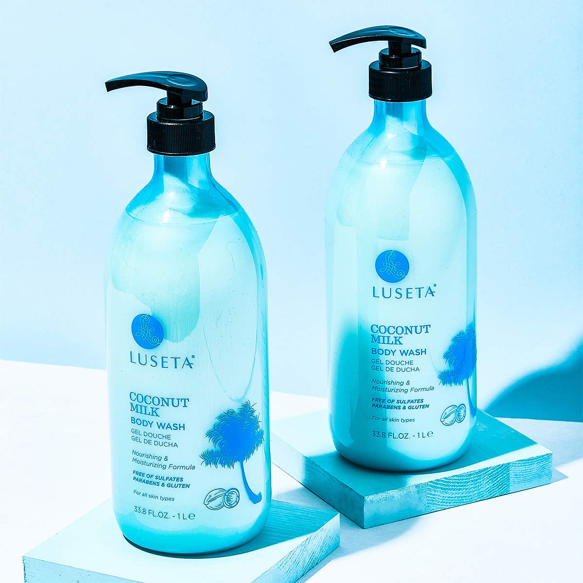 Luseta Coconut Milk Body Wash bottle with tropical coconut scent visual