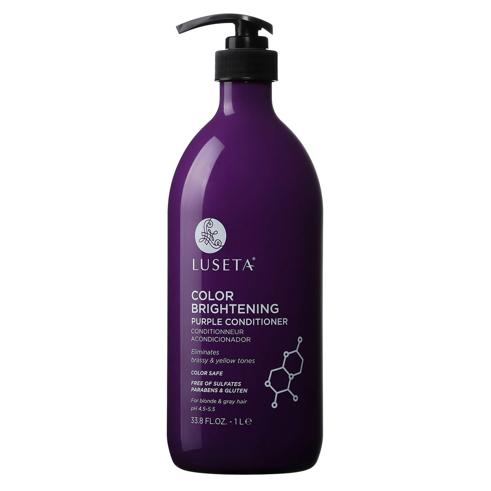 Luseta Color Brightening Purple Conditioner bottle pour for blonde and gray hair nourishment and shine