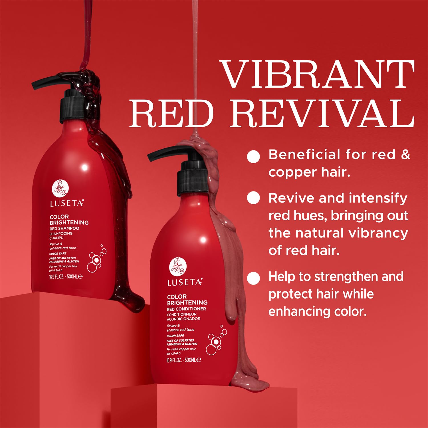 Close-up shows vibrant red hair after Luseta routine.