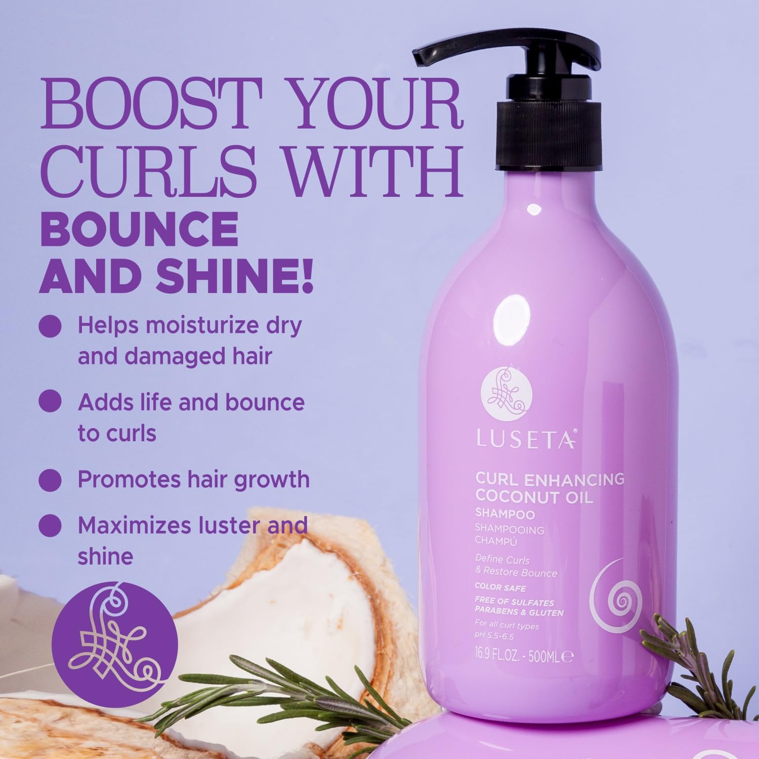 Luseta Curl Enhancing Shampoo pump top ready for easy dispensing