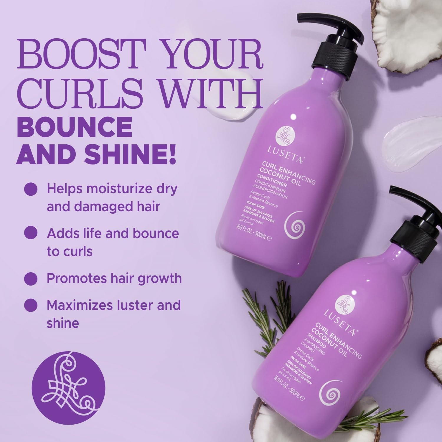Luseta Curly Conditioner applies coconut oil for definition and softness.