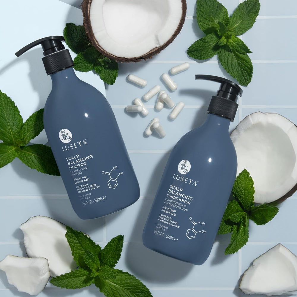 Luseta daily hair care routine image in a bathroom setting