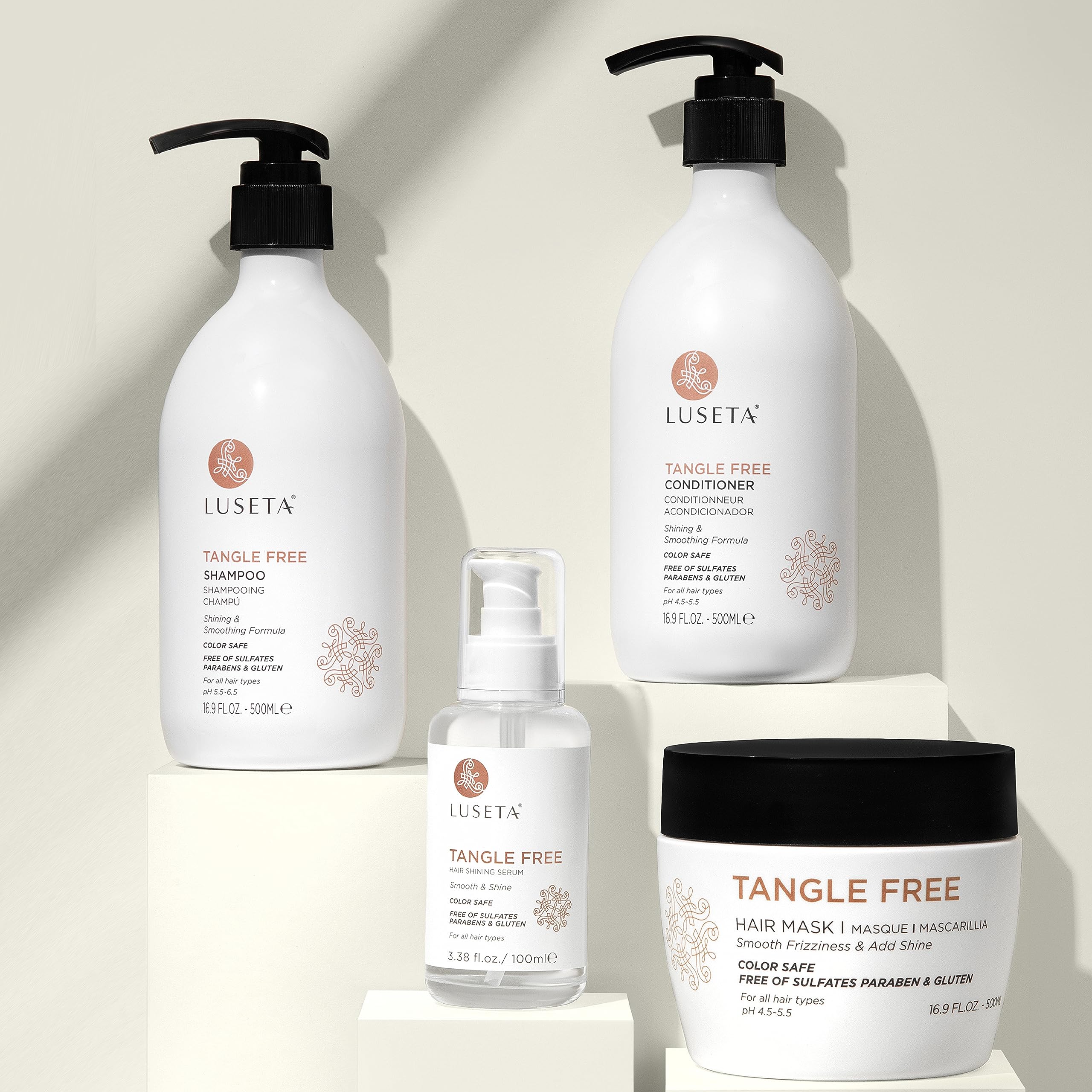Luseta Dual bottle set on bathroom counter for daily routine.