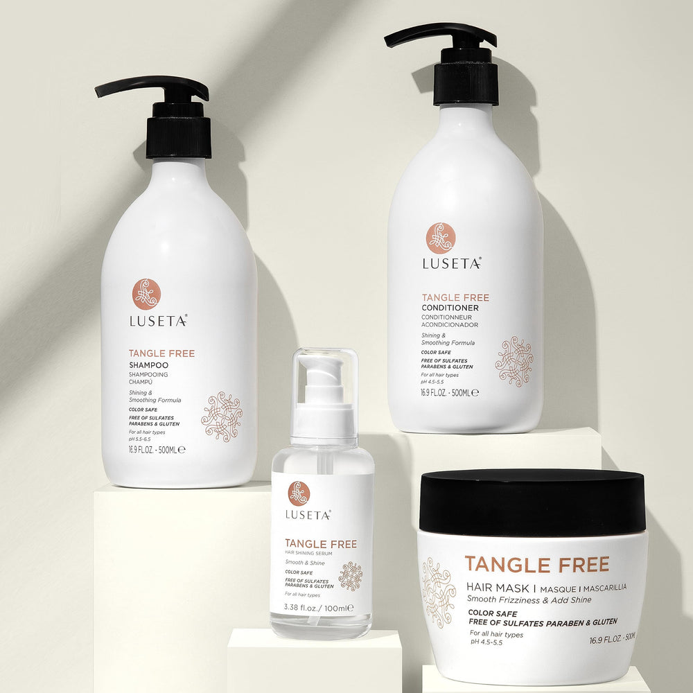 Luseta Dual bottle set on bathroom counter for daily routine.