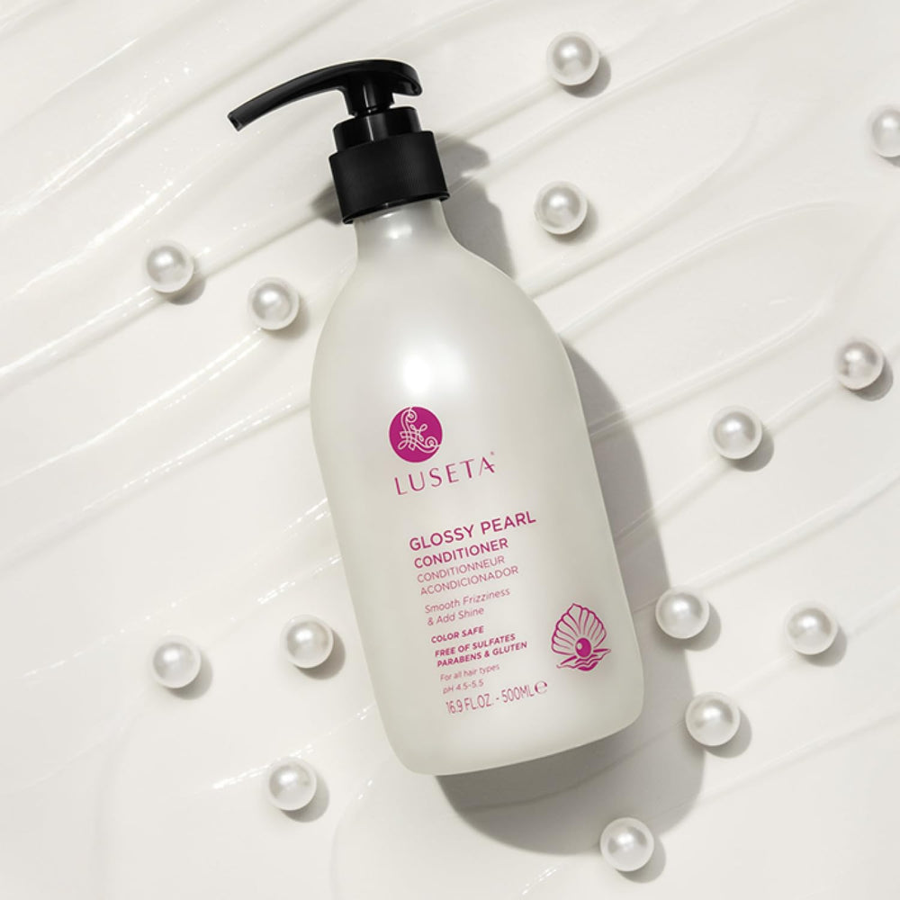 Luseta Glossy Pearl Conditioner creamy texture close-up for hydration.