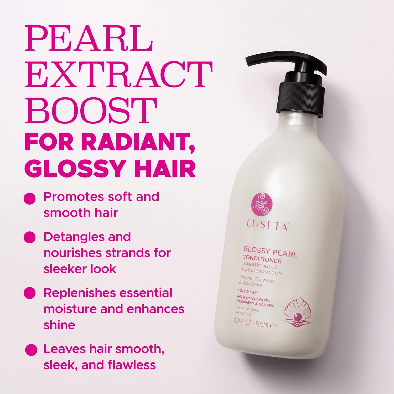Luseta Glossy Pearl Conditioner on hair strand shows frizz control.