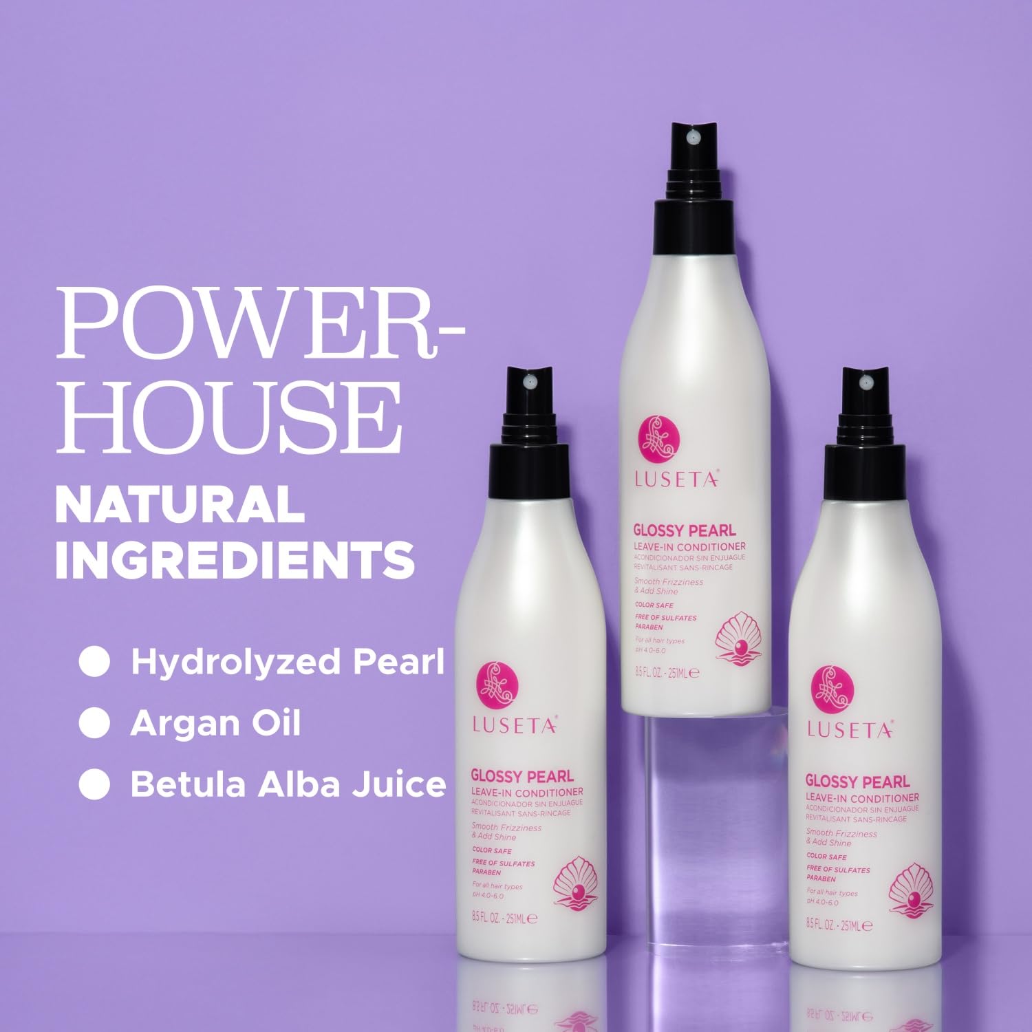 Luseta Glossy Pearl Leave-In Conditioner applied to damp hair for easy styling.