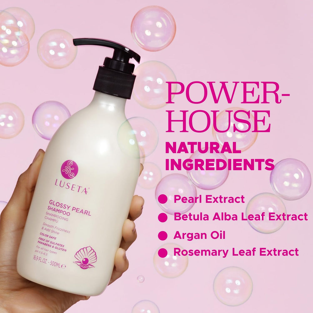 Luseta glossy pearl shampoo foam on hand suggests easy distribution.