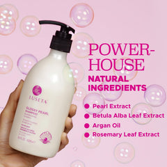 Luseta glossy pearl shampoo foam on hand suggests easy distribution.